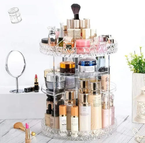 2 Tier Rotating Makeup Organizer | 360° Rotating Cosmetic & Skincare Storage Organizer | Beauty Products Holder for Vanity & Bathroom
