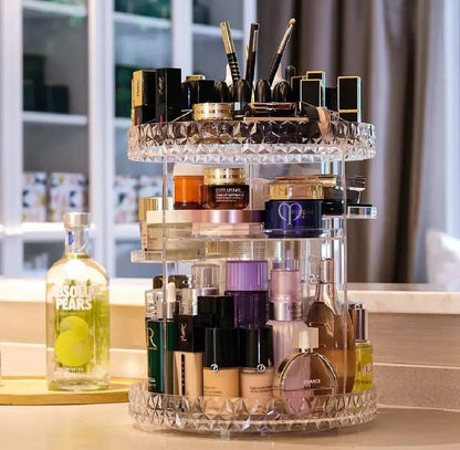 2 Tier Rotating Makeup Organizer | 360° Rotating Cosmetic & Skincare Storage Organizer | Beauty Products Holder for Vanity & Bathroom