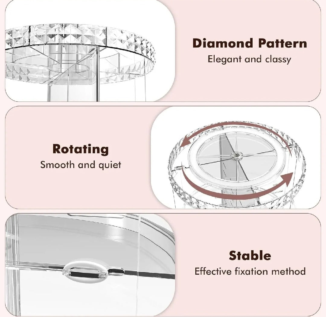 2 Tier Rotating Makeup Organizer | 360° Rotating Cosmetic & Skincare Storage Organizer | Beauty Products Holder for Vanity & Bathroom