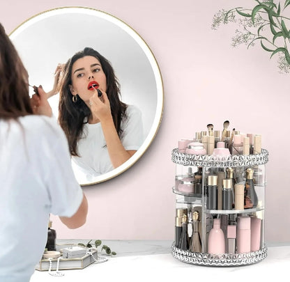 2 Tier Rotating Makeup Organizer | 360° Rotating Cosmetic & Skincare Storage Organizer | Beauty Products Holder for Vanity & Bathroom