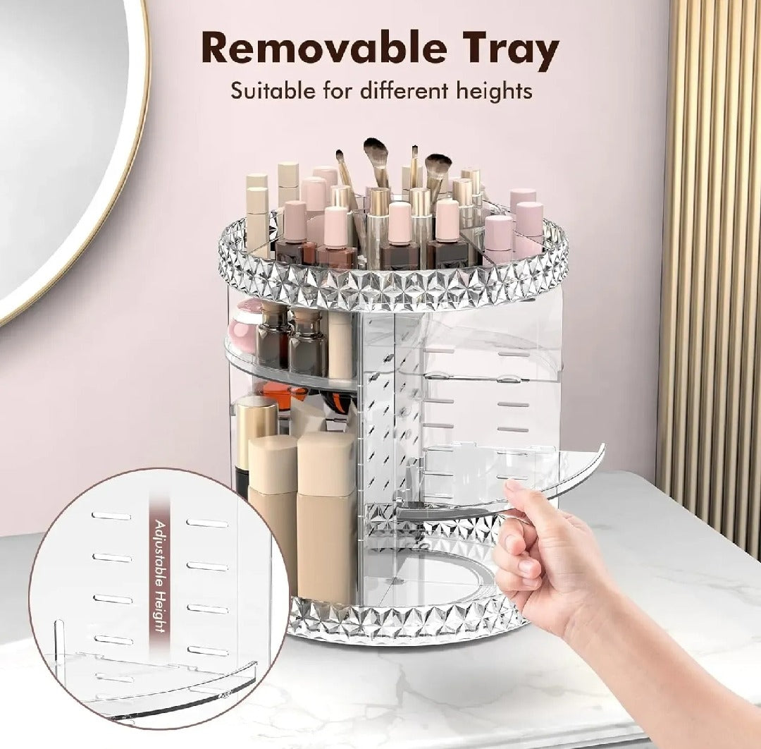 2 Tier Rotating Makeup Organizer | 360° Rotating Cosmetic & Skincare Storage Organizer | Beauty Products Holder for Vanity & Bathroom
