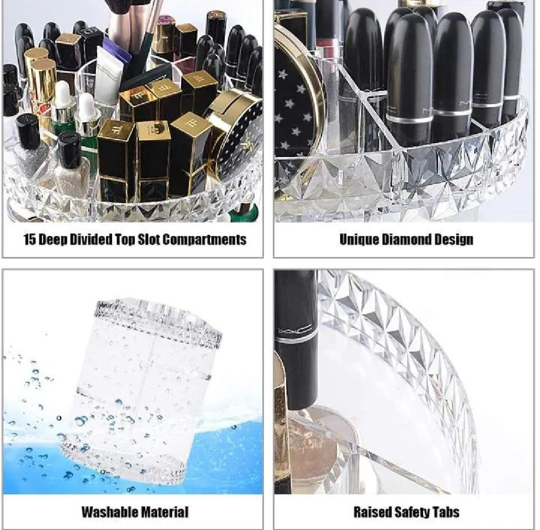 2 Tier Rotating Makeup Organizer | 360° Rotating Cosmetic & Skincare Storage Organizer | Beauty Products Holder for Vanity & Bathroom