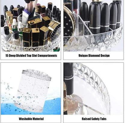 2 Tier Rotating Makeup Organizer | 360° Rotating Cosmetic & Skincare Storage Organizer | Beauty Products Holder for Vanity & Bathroom