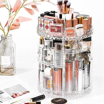 2 Tier Rotating Makeup Organizer | 360° Rotating Cosmetic & Skincare Storage Organizer | Beauty Products Holder for Vanity & Bathroom