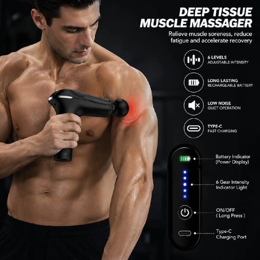 Deep Tissue Massage Gun | Percussion Muscle Massager with 5 Massage Heads | Handheld Electric Body Massager for Muscle Relaxation