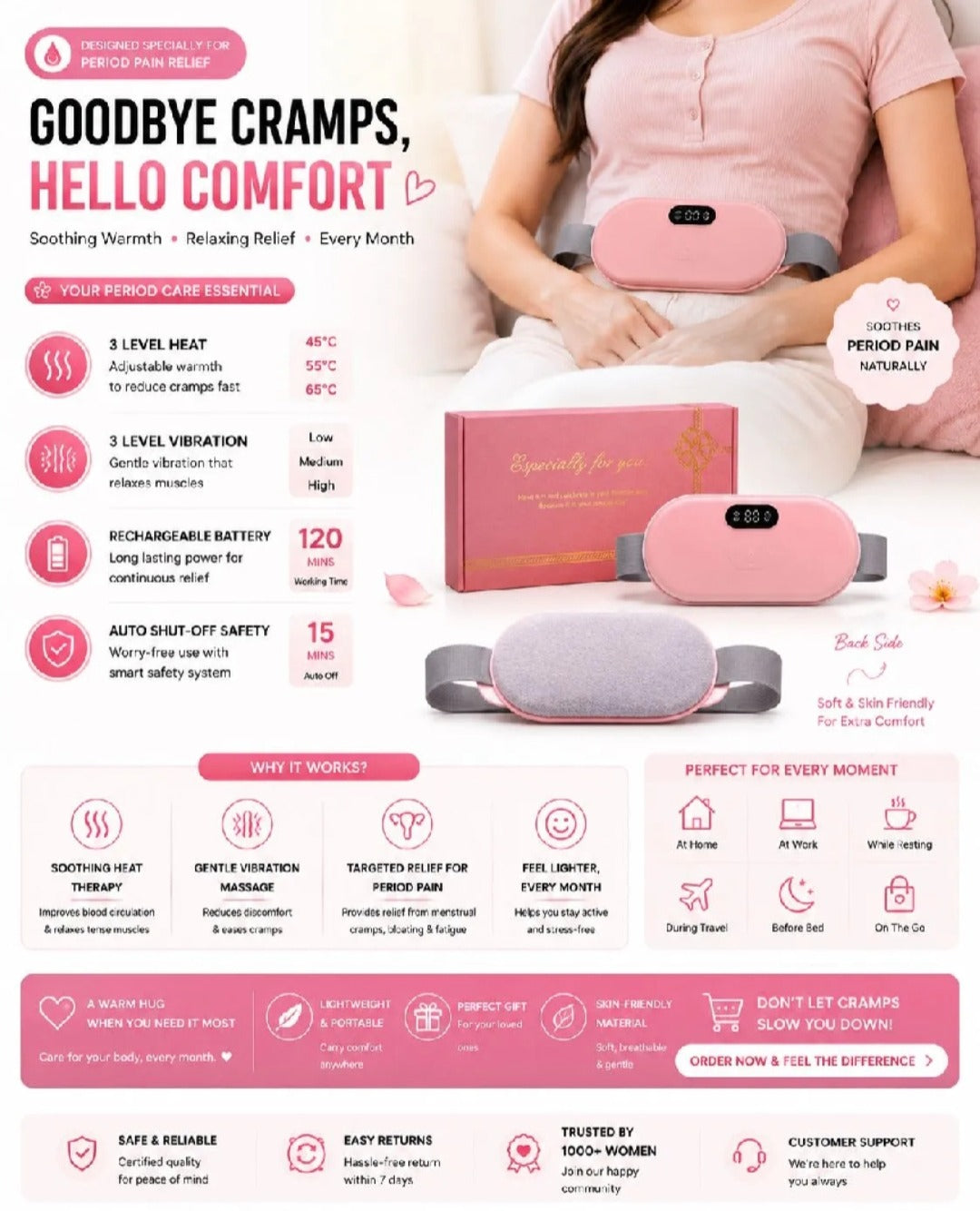 Rechargeable Heating Belt with Digital Temperature Display | Portable Electric Heating Pad for Waist & Body | Adjustable Heat Therapy Belt