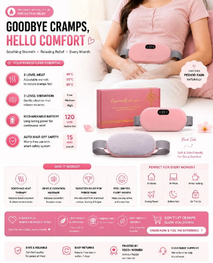 Rechargeable Heating Belt with Digital Temperature Display | Portable Electric Heating Pad for Waist & Body | Adjustable Heat Therapy Belt