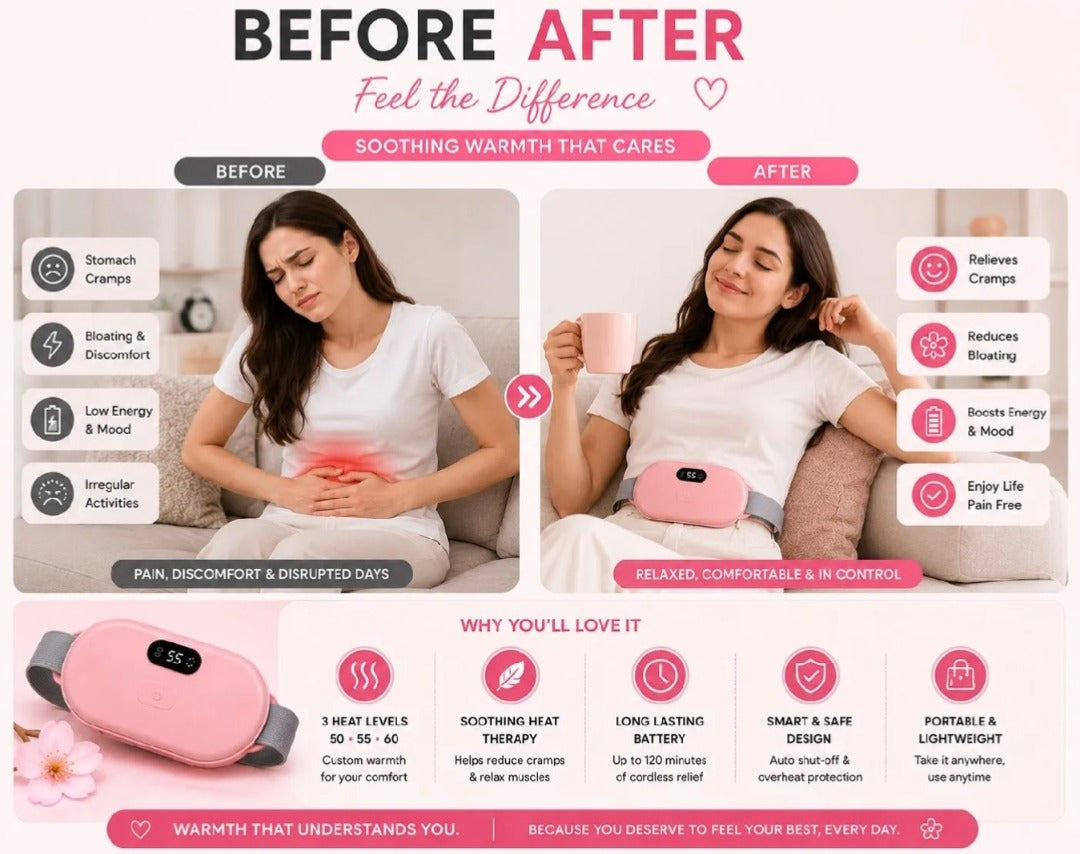 Rechargeable Heating Belt with Digital Temperature Display | Portable Electric Heating Pad for Waist & Body | Adjustable Heat Therapy Belt