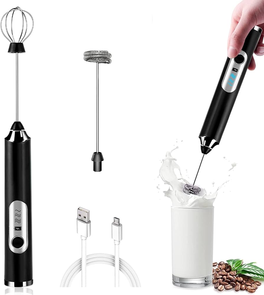 Rechargeable Milk Frother & Coffee Beater | 2-in-1 Electric Handheld Whisk with 2 Mixing Heads | Portable Coffee, Milk & Beverage Mixer