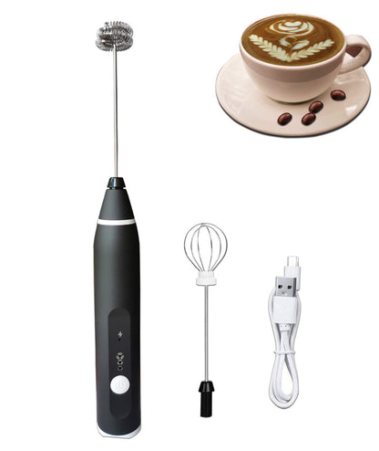 Rechargeable Milk Frother & Coffee Beater | 2-in-1 Electric Handheld Whisk with 2 Mixing Heads | Portable Coffee, Milk & Beverage Mixer