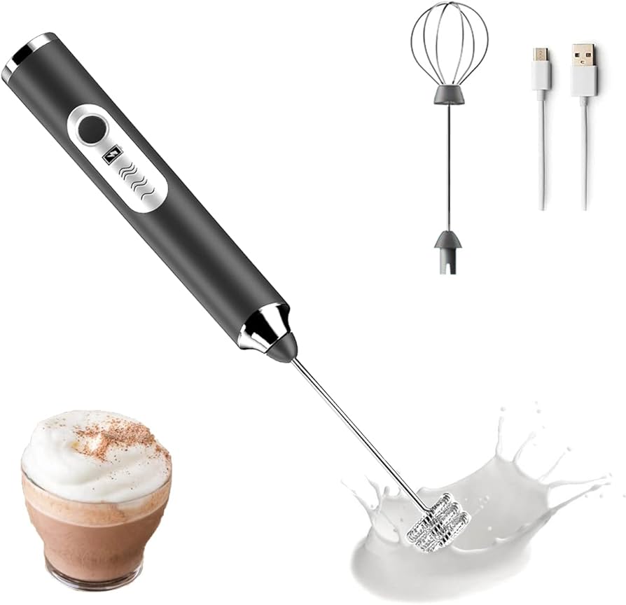 Rechargeable Milk Frother & Coffee Beater | 2-in-1 Electric Handheld Whisk with 2 Mixing Heads | Portable Coffee, Milk & Beverage Mixer