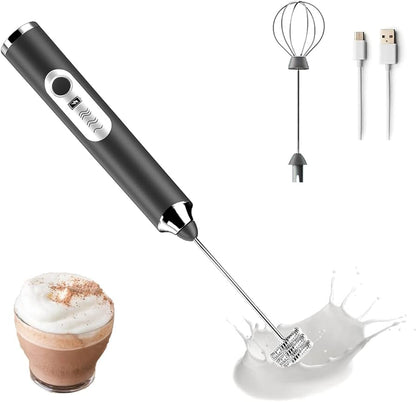Rechargeable Milk Frother & Coffee Beater | 2-in-1 Electric Handheld Whisk with 2 Mixing Heads | Portable Coffee, Milk & Beverage Mixer
