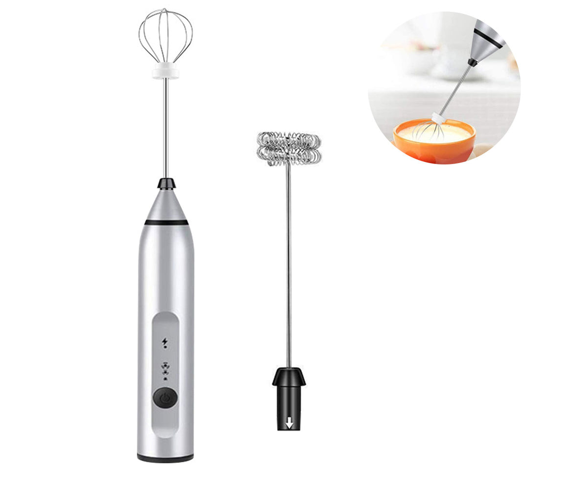 Rechargeable Milk Frother & Coffee Beater | 2-in-1 Electric Handheld Whisk with 2 Mixing Heads | Portable Coffee, Milk & Beverage Mixer