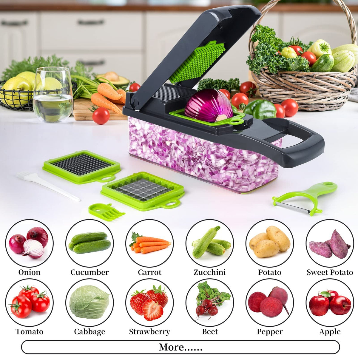 16-in-1 Vegetable Chopper & Slicer | Multifunctional Vegetable Cutter with Multiple Blades | Kitchen Food Chopper & Grater