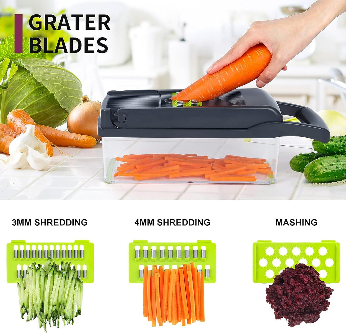 16-in-1 Vegetable Chopper & Slicer | Multifunctional Vegetable Cutter with Multiple Blades | Kitchen Food Chopper & Grater