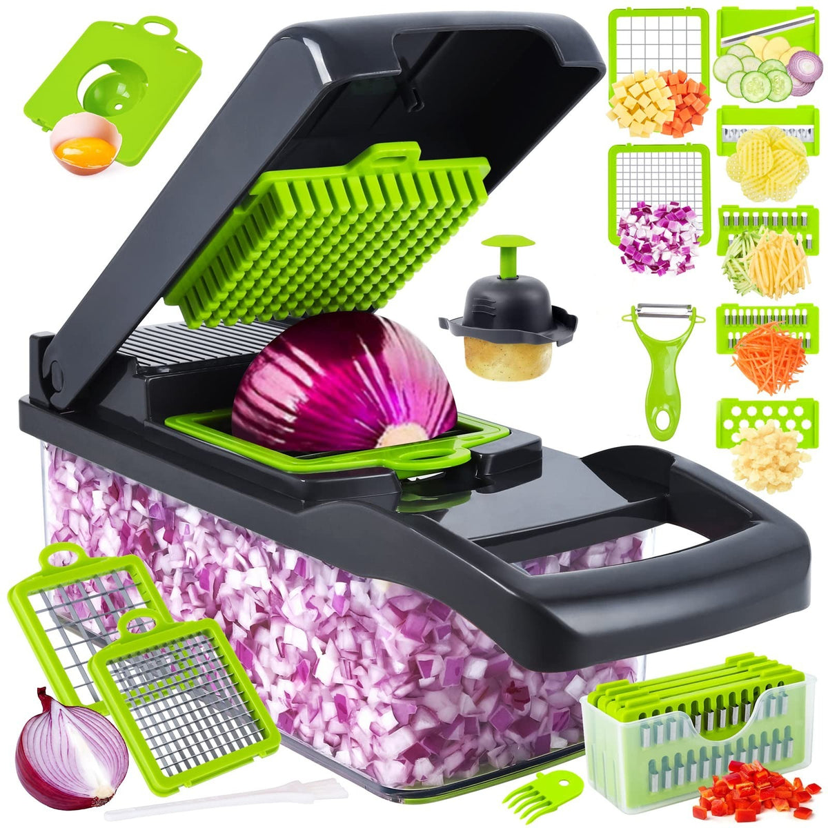 16-in-1 Vegetable Chopper & Slicer | Multifunctional Vegetable Cutter with Multiple Blades | Kitchen Food Chopper & Grater