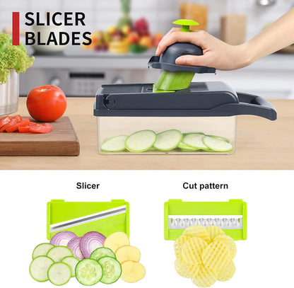 16-in-1 Vegetable Chopper & Slicer | Multifunctional Vegetable Cutter with Multiple Blades | Kitchen Food Chopper & Grater