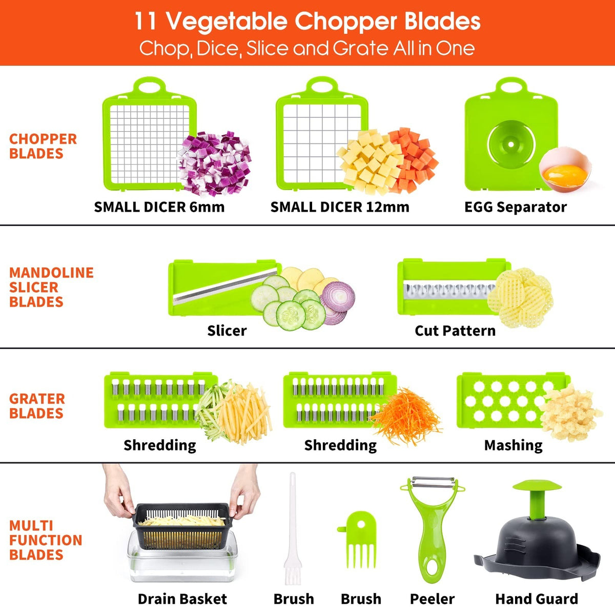 16-in-1 Vegetable Chopper & Slicer | Multifunctional Vegetable Cutter with Multiple Blades | Kitchen Food Chopper & Grater