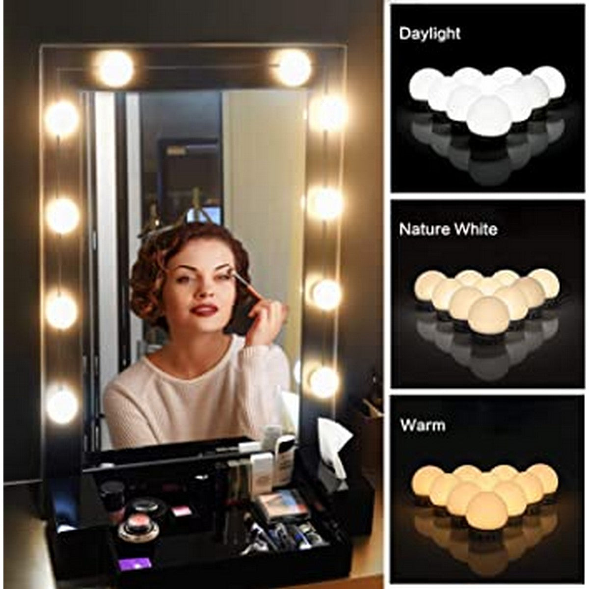 10 Pcs LED Vanity Mirror Lights | Hollywood Style Makeup Mirror Light Kit | Dressing Table & Makeup Vanity Lights