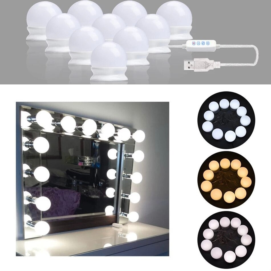 10 Pcs LED Vanity Mirror Lights | Hollywood Style Makeup Mirror Light Kit | Dressing Table & Makeup Vanity Lights