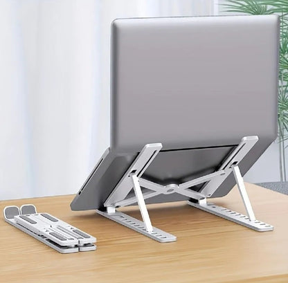 Foldable Aluminum Laptop Stand | Adjustable Height Portable Laptop Holder | Anti-Slip Metal Stand for Desk, Home & Office