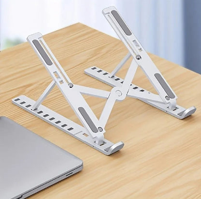 Foldable Aluminum Laptop Stand | Adjustable Height Portable Laptop Holder | Anti-Slip Metal Stand for Desk, Home & Office