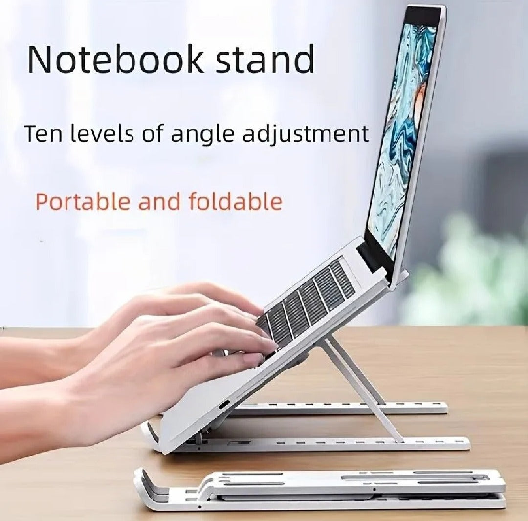 Foldable Aluminum Laptop Stand | Adjustable Height Portable Laptop Holder | Anti-Slip Metal Stand for Desk, Home & Office