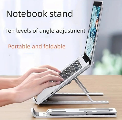 Foldable Aluminum Laptop Stand | Adjustable Height Portable Laptop Holder | Anti-Slip Metal Stand for Desk, Home & Office