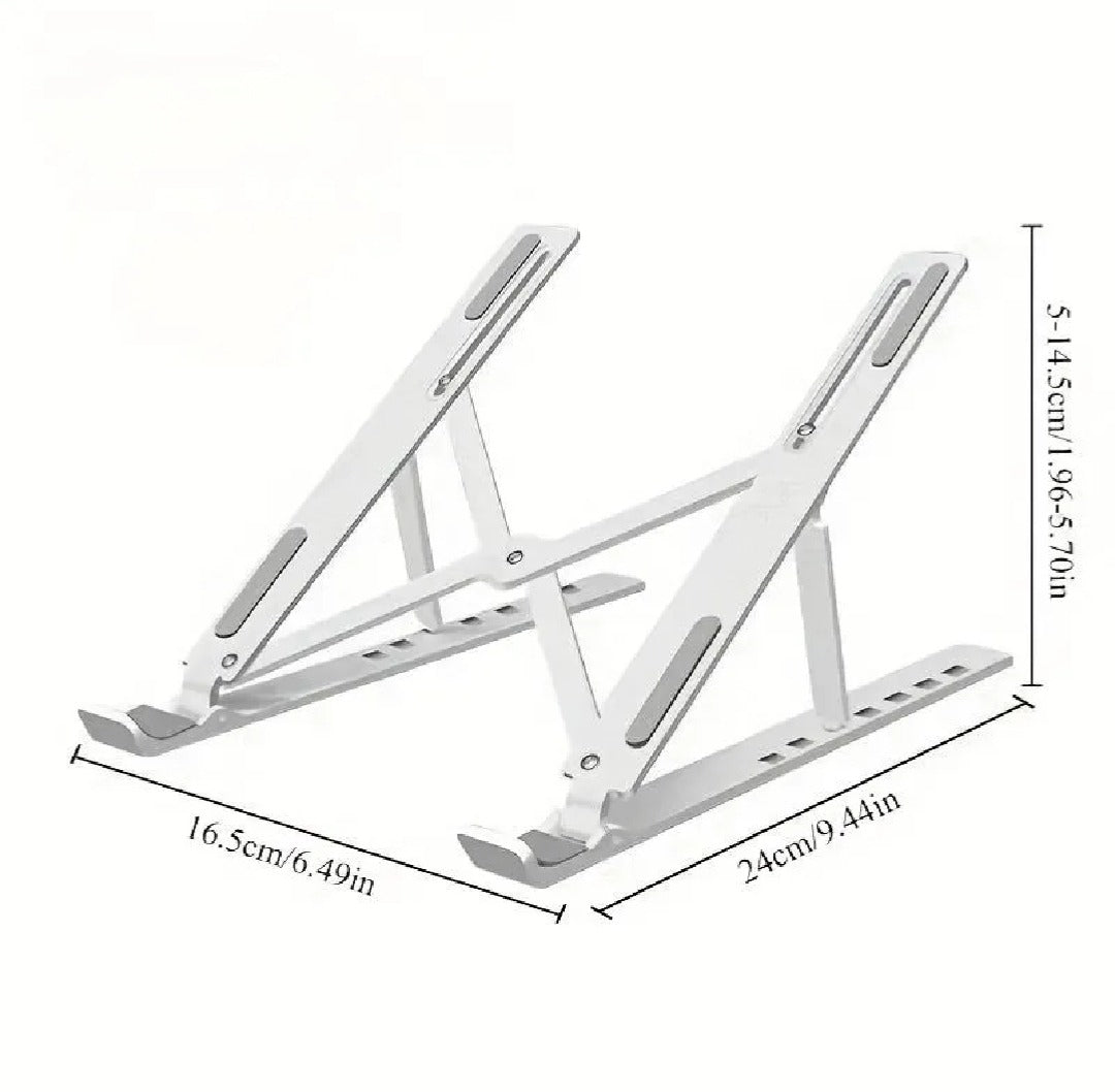 Foldable Aluminum Laptop Stand | Adjustable Height Portable Laptop Holder | Anti-Slip Metal Stand for Desk, Home & Office