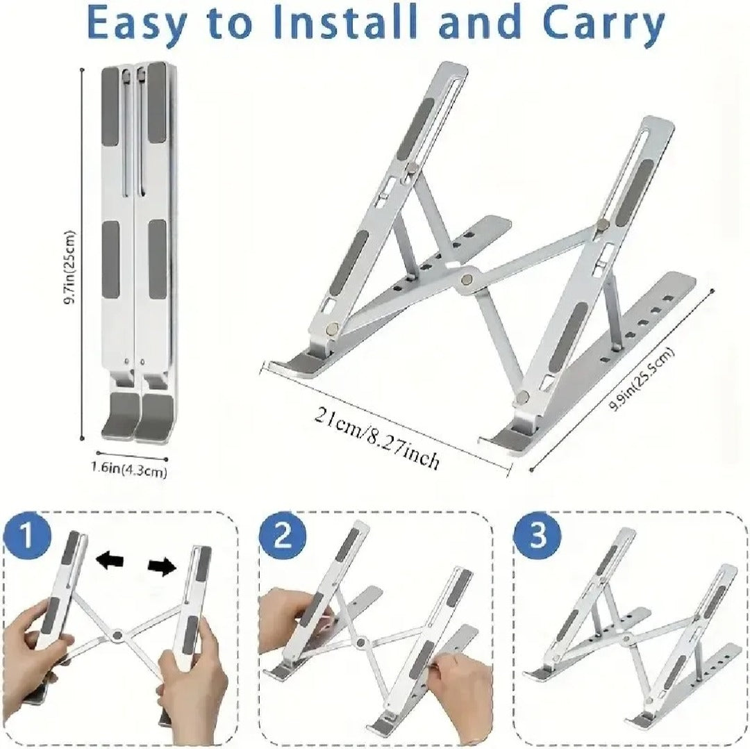 Foldable Aluminum Laptop Stand | Adjustable Height Portable Laptop Holder | Anti-Slip Metal Stand for Desk, Home & Office