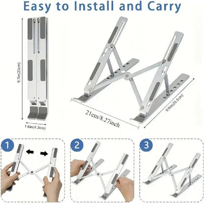 Foldable Aluminum Laptop Stand | Adjustable Height Portable Laptop Holder | Anti-Slip Metal Stand for Desk, Home & Office