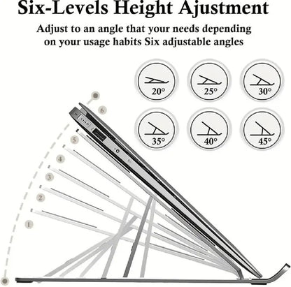 Foldable Aluminum Laptop Stand | Adjustable Height Portable Laptop Holder | Anti-Slip Metal Stand for Desk, Home & Office