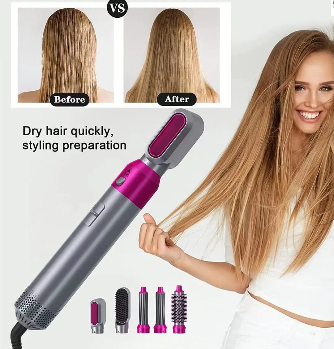 Multi-Function Hot Air Hair Styler Brush Set – Hair Dryer, Curler & Volumizing Styler