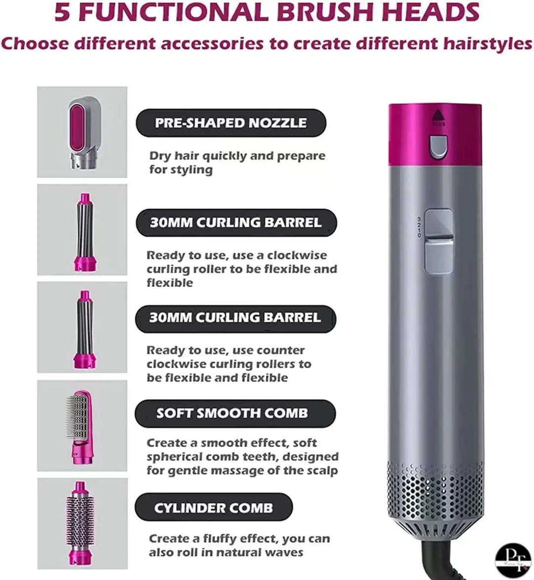 Multi-Function Hot Air Hair Styler Brush Set – Hair Dryer, Curler & Volumizing Styler
